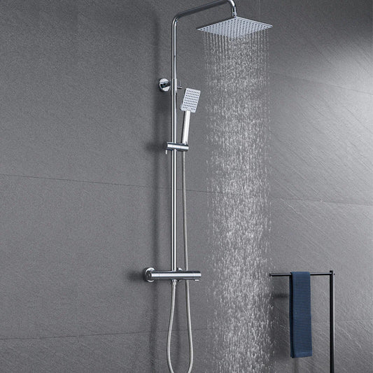 Thermostatic Shower Set Exposed Mixer Twin Head Valve Square Bathroom