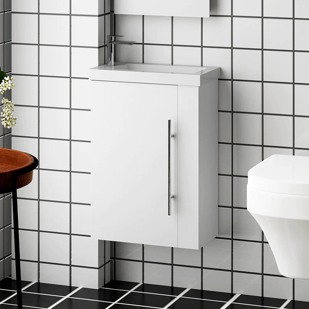 440mm Cloakroom Bathroom Sink Vanity Unit with Basin Wall Hung Compact White Grey Door Unit