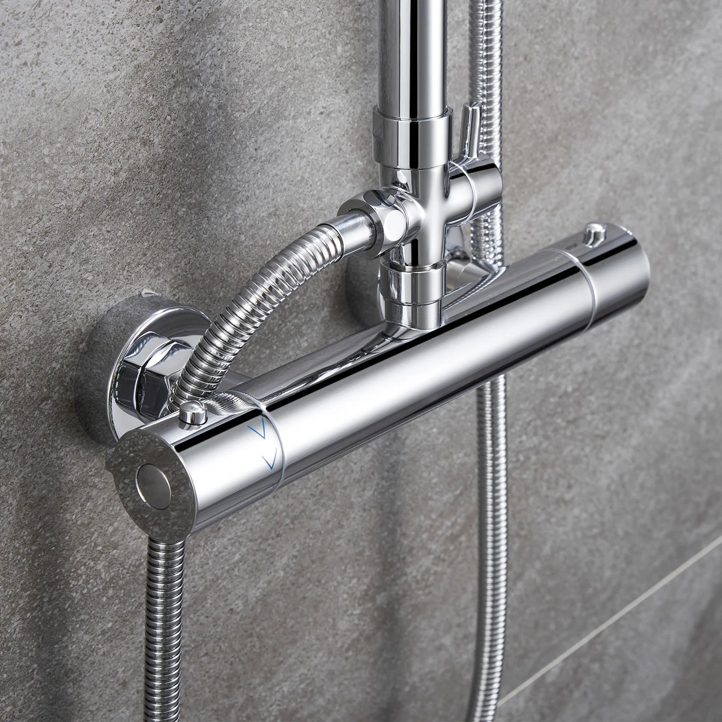 Bathroom Thermostatic Shower Mixer Set with Flexible 9" Stainless steel Top Spray and 3 Function Handheld Shower