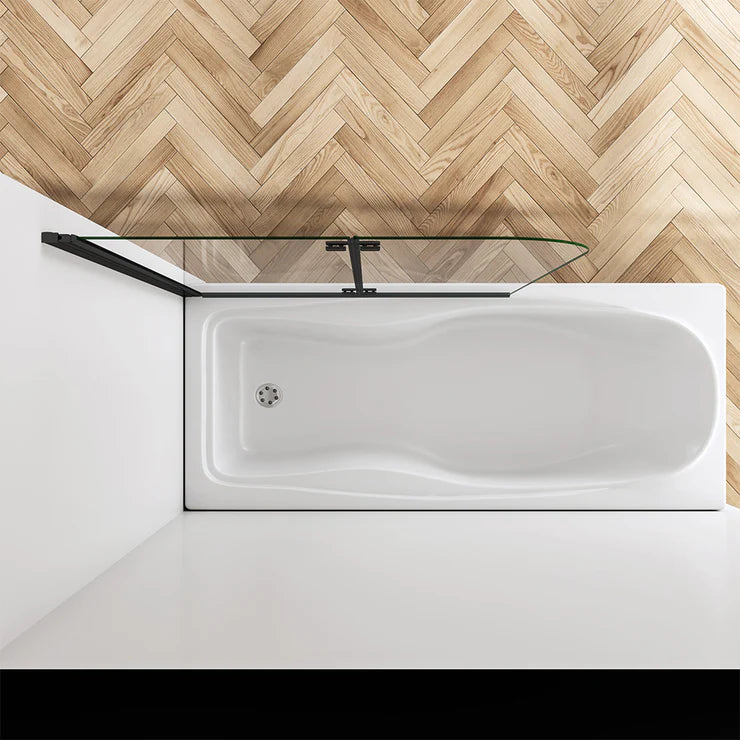 Black Pivot Bath Screen Shower 180 degrees 6mm Easy Clean Nano Glass Hinge Connect 2 Fold 1400mm height