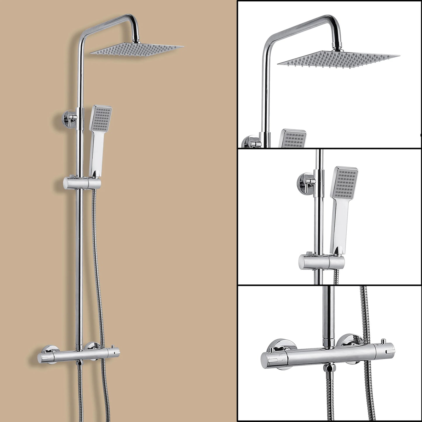 Bathroom Thermostatic Shower Mixer Set 8" Stainless steel Top Spray Handheld Shower Set.(08A)