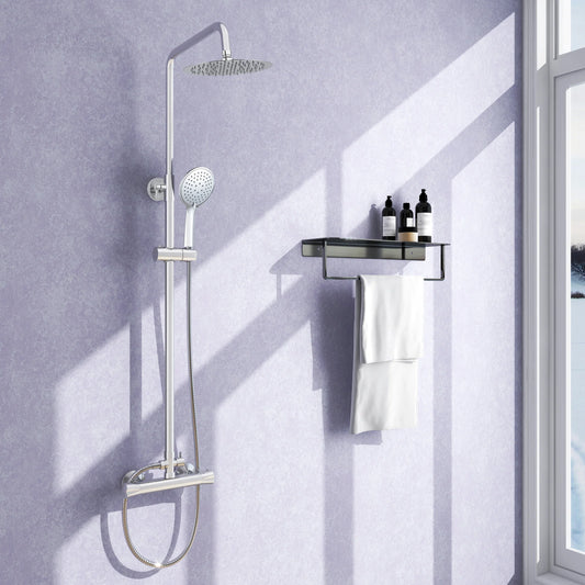 Bathroom thermostat Exposed Shower mixer double head large round bar setting Chrome setting