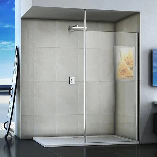 Walk-in Wet Room Shower screen with ceiling strut, 8mm Nano Easy Clean Tempered Clear Glass