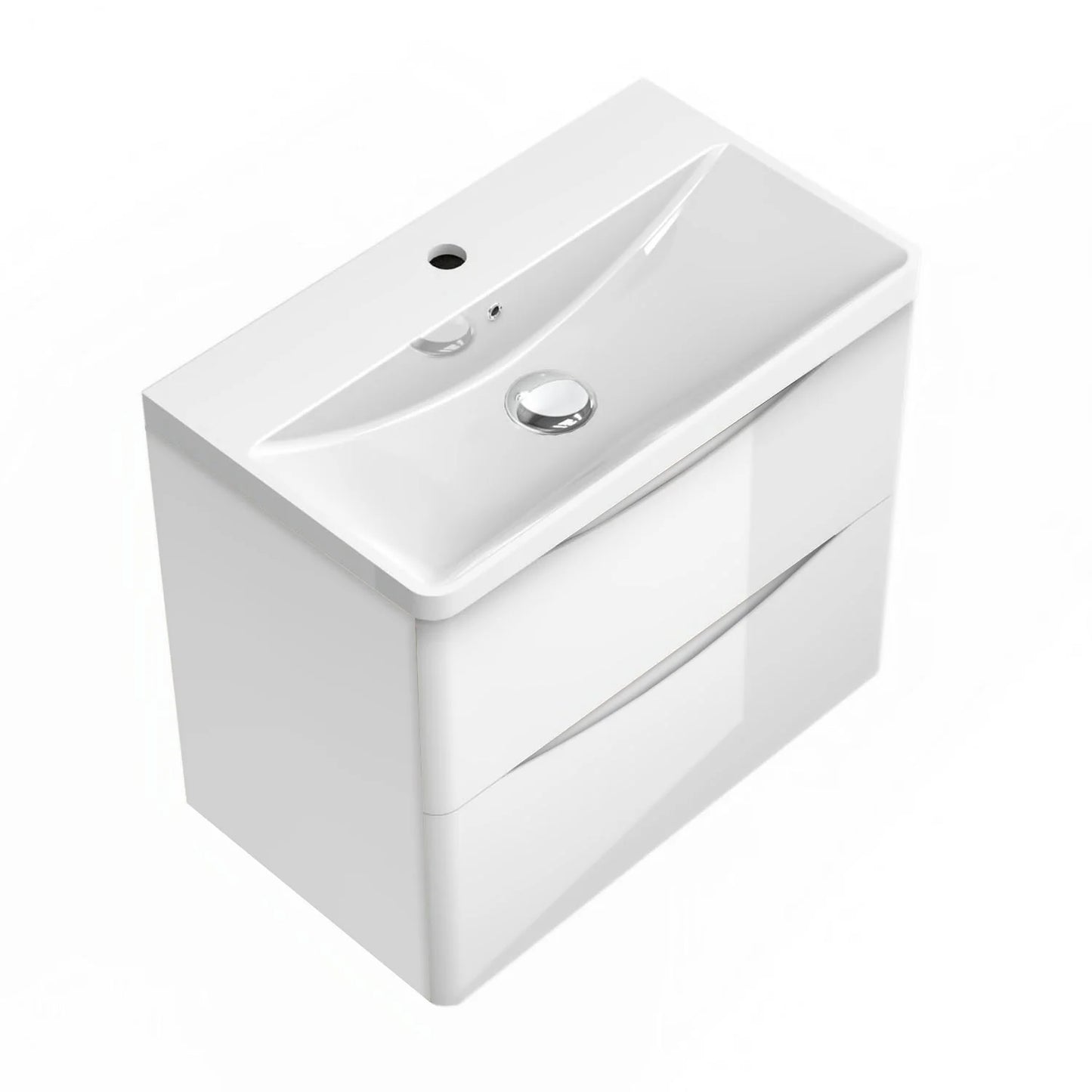 500/600/800mm Bathroom Vanity Units with Basin Gloss White Cloakroom Sink Unit Wall Hung Two Drawers