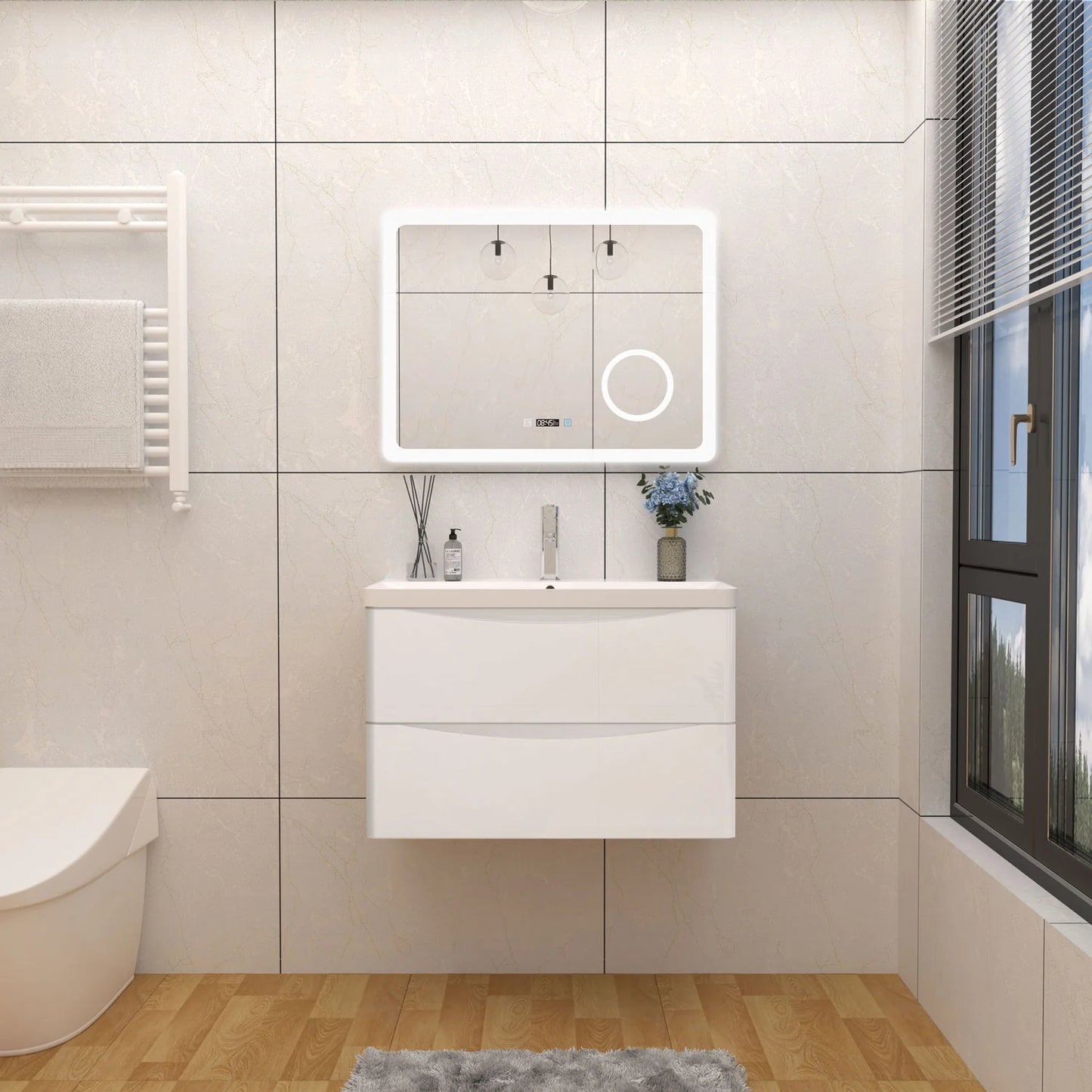 500/600/800mm Bathroom Vanity Units with Basin Gloss White Cloakroom Sink Unit Wall Hung Two Drawers