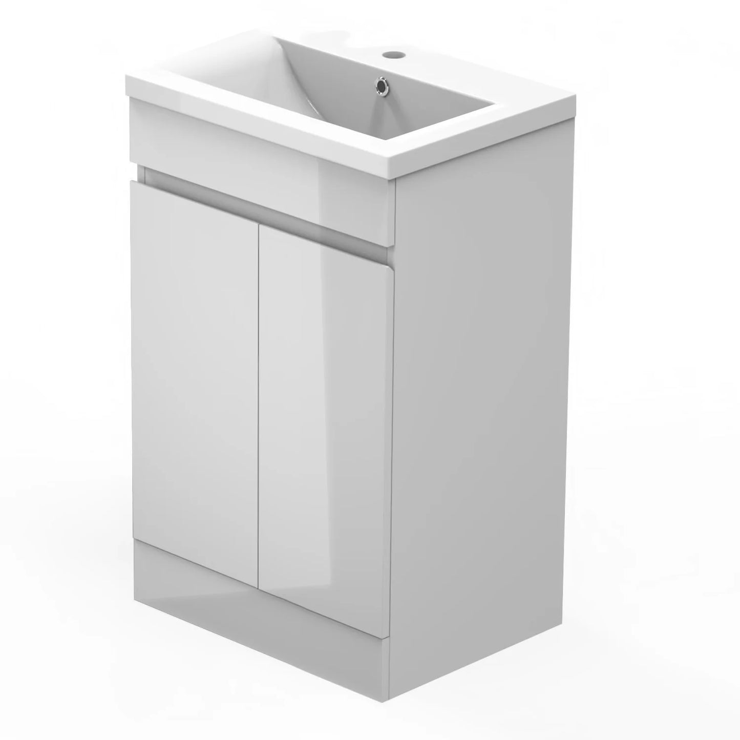 500 600mm Bathroom Vanity Unit with Resinous Basin|Gloss White|Floor standing