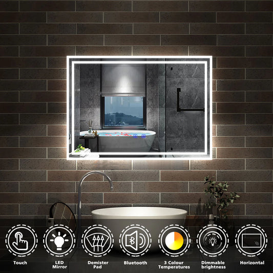 LED Bathroom Mirror with Demister Pad and Bluetooth|Dimming Function|Touch Switch|IP44|