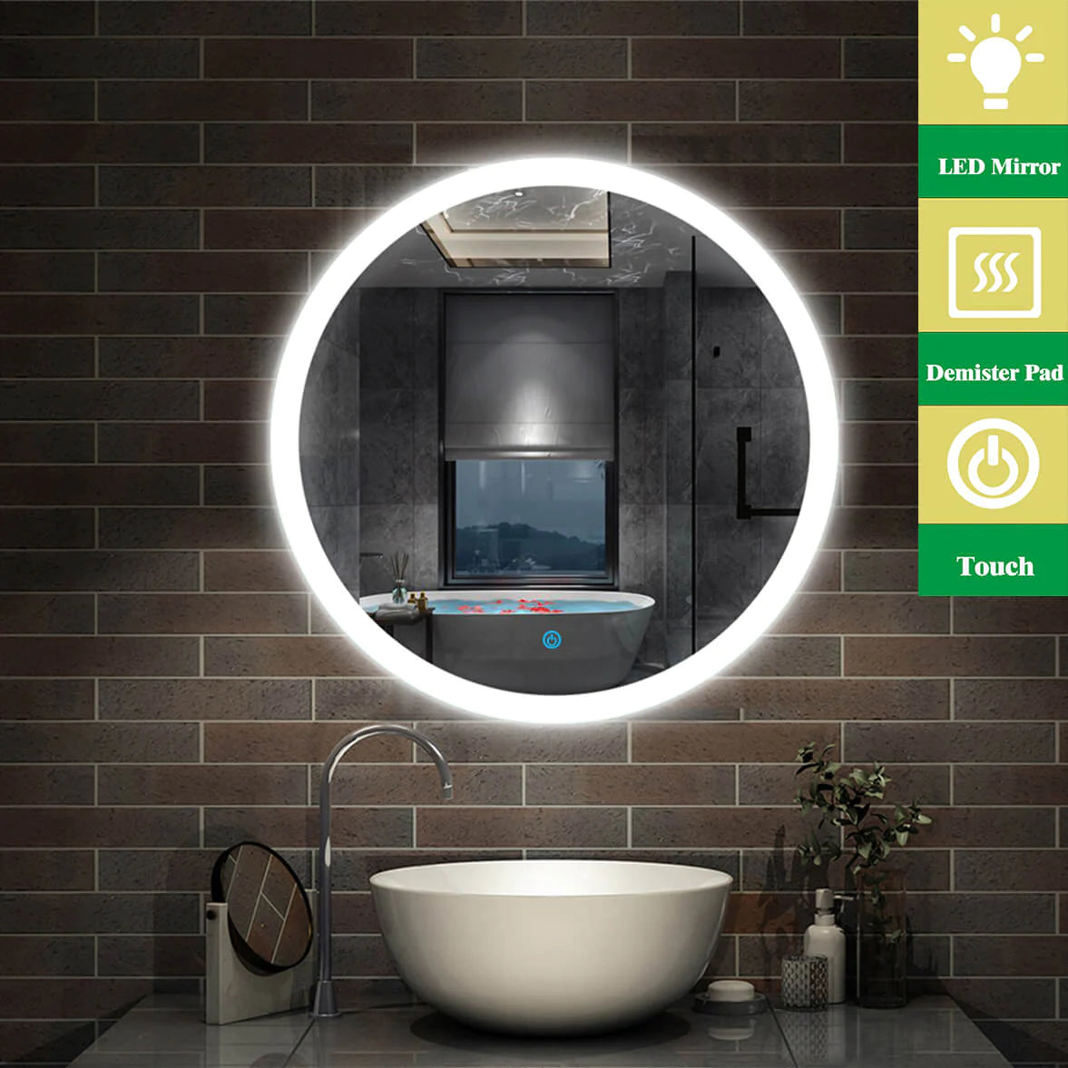 Round Bathroom Mirrors with Lights,Demister,Touch-600x600