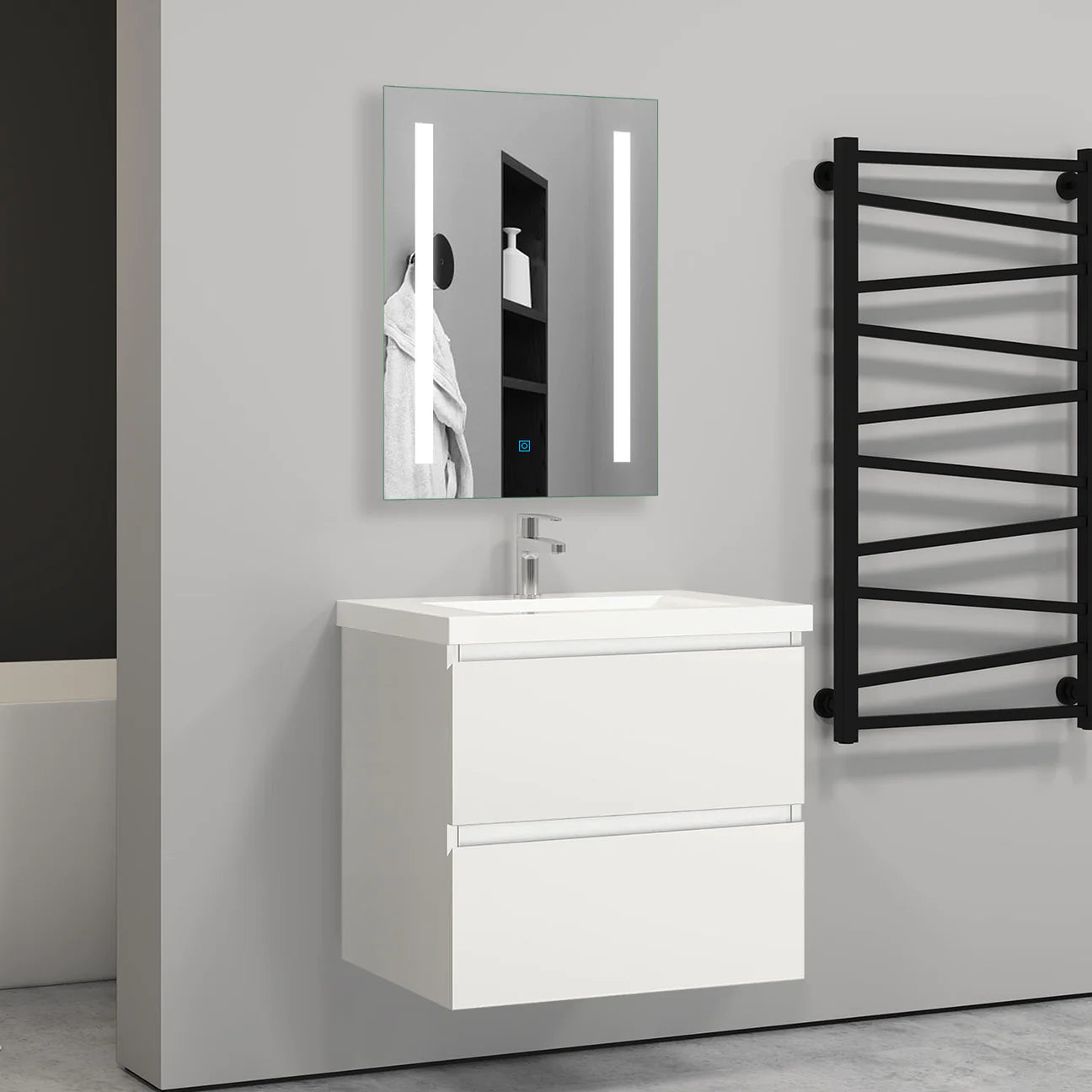 500 600mm Wall Hung Bathroom Vanity Units with Sink,2 Drawers,White