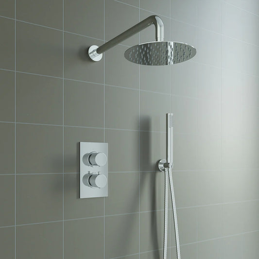 Bathroom Concealed Thermostatic Shower Mixer Set Round Design Chrome Finish