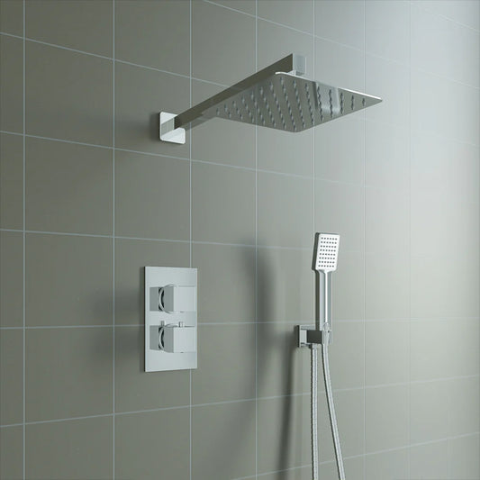 Bathroom Concealed Thermostatic Shower Mixer Set Square Design Chrome Finish