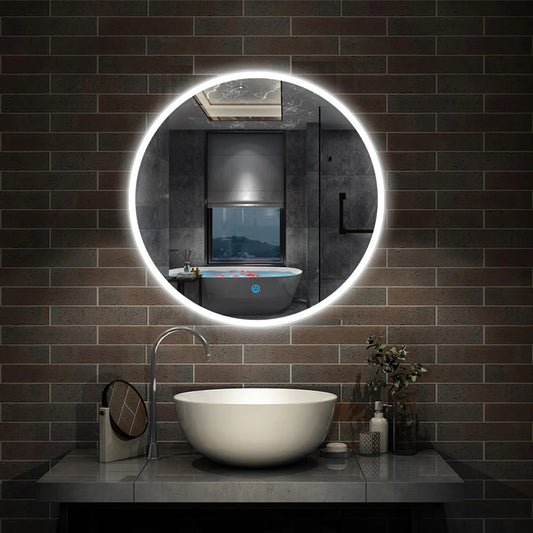 Round LED Bathroom Mirror with Demister-Flameless,Touch Control,600/700/800mm