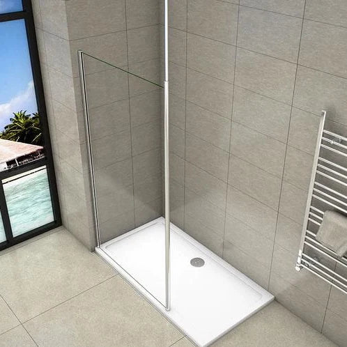 Walk-in Wet Room Shower screen with ceiling strut, 8mm Nano Easy Clean Tempered Clear Glass