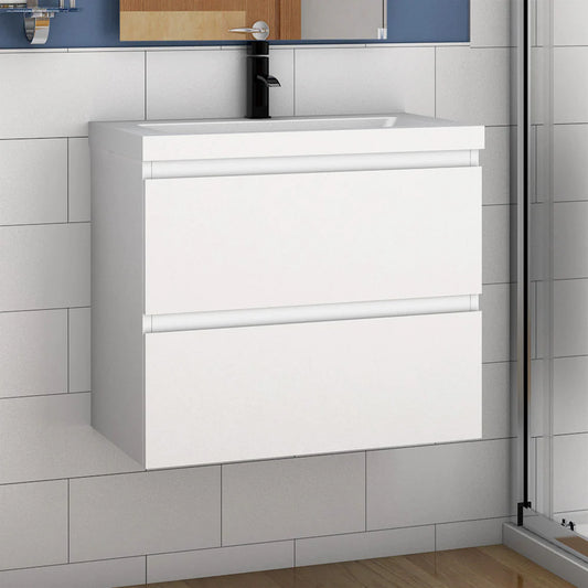 600mm Designer Bathroom Wall Hung Vanity Units with Sink,2 Drawers,White and Grey