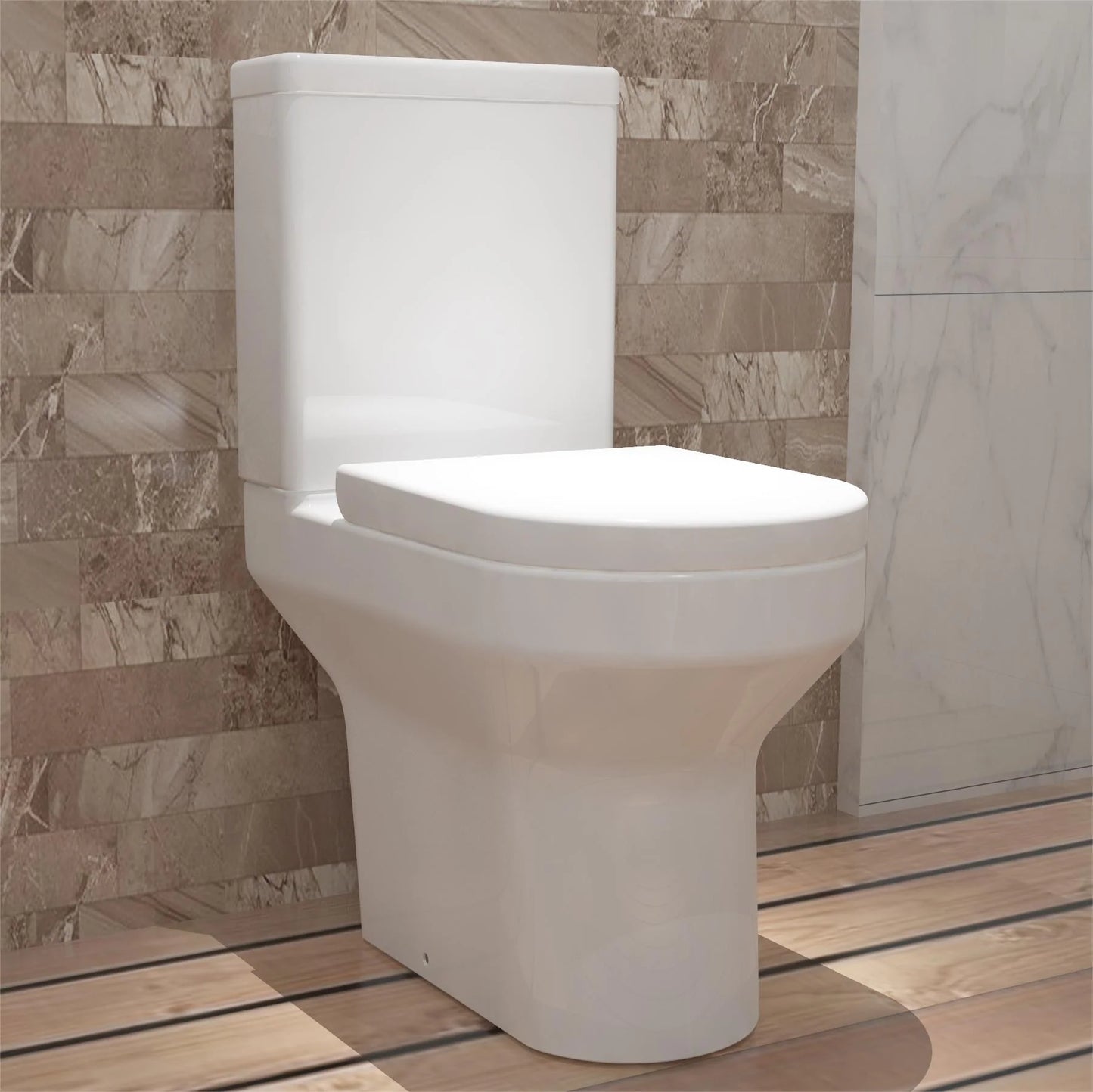 Rimless Close Coupled Toilet White Soft Close Seat Dual Flush Modern WC