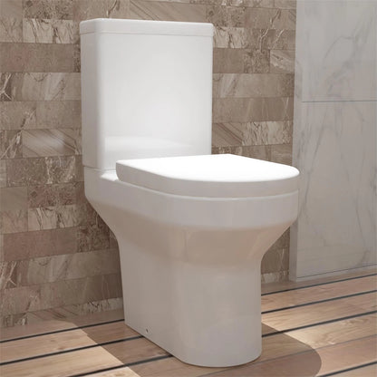 Rimless Close Coupled Toilet White Soft Close Seat Dual Flush Modern WC