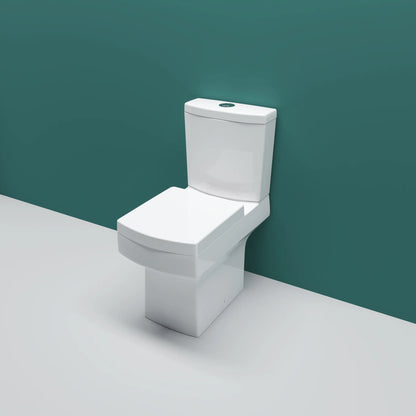 Ceramic Close Coupled Toilet White Soft Close Seat Dual Flush Square WC