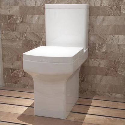 Ceramic Close Coupled Toilet White Soft Close Seat Dual Flush Square WC