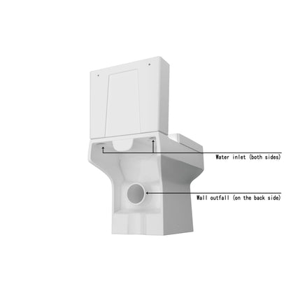 Ceramic Close Coupled Toilet White Soft Close Seat Dual Flush Square WC