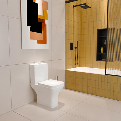 Close Coupled Toilet Square Ceramic White Short Projection Bathroom WC