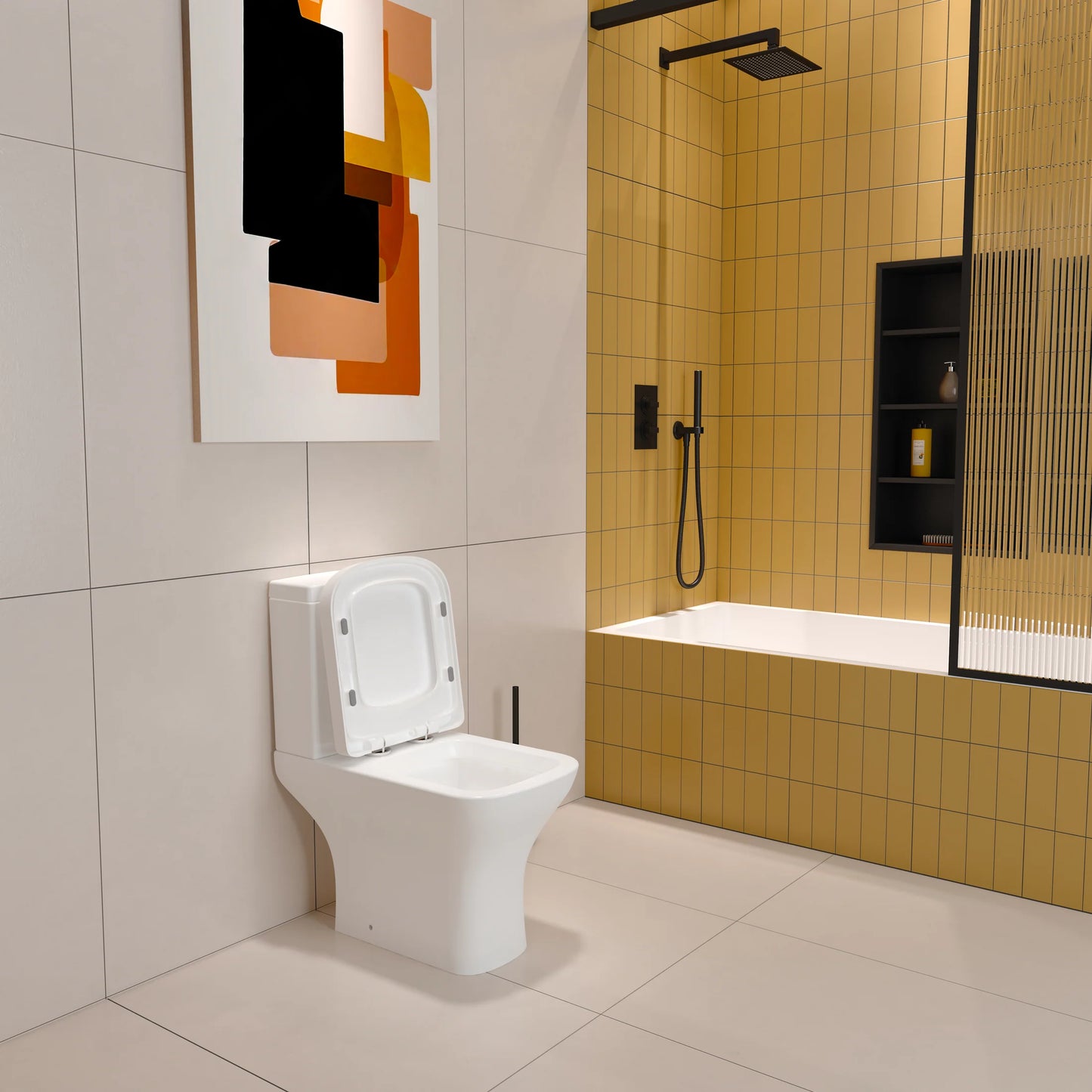 Close Coupled Toilet Square Ceramic White Short Projection Bathroom WC