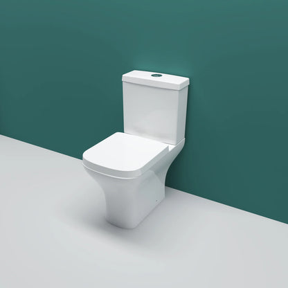 Close Coupled Toilet Square Ceramic White Short Projection Bathroom WC