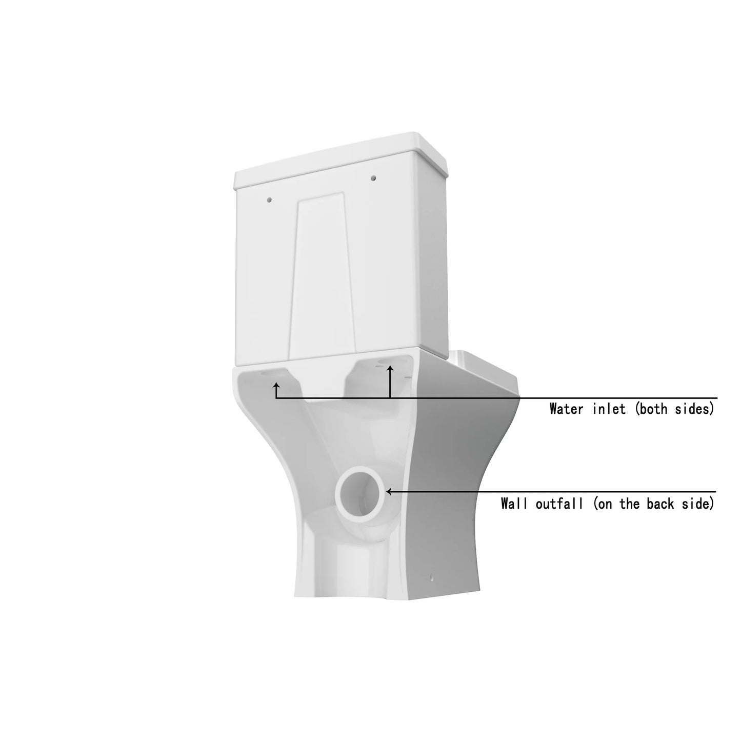 Close Coupled Toilet Square Ceramic White Short Projection Bathroom WC