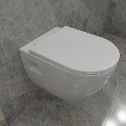 Bathroom Wall Hung Toilet Round WC Pan With UF Soft Close Seat