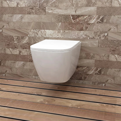 Bathroom Rimless Wall Hung Toilet UF Soft Close Seat Square WC Pan Modern