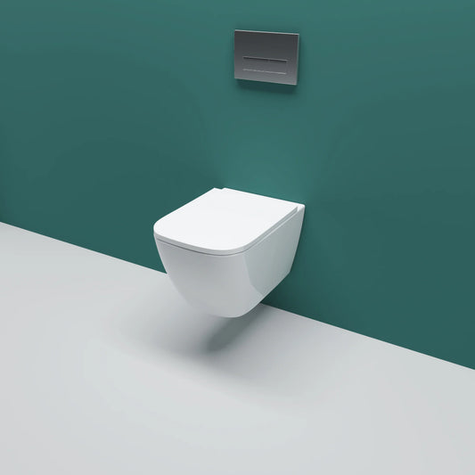 Bathroom Rimless Wall Hung Toilet UF Soft Close Seat Square WC Pan Modern