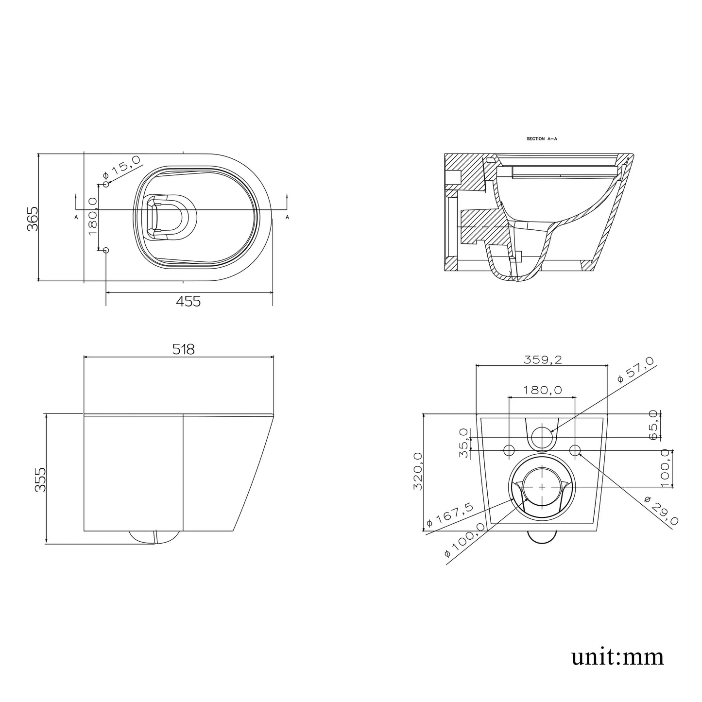 Bathroom Rimless Wall Hung Toilet Soft Close Seat WC White Ceramic Round