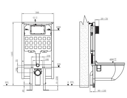 820mm heigh concealed toilet cistern frame set