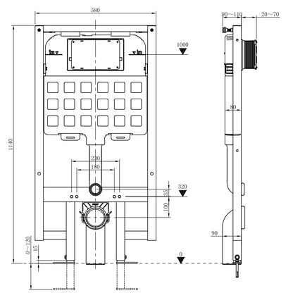 1140mm heigh concealed toilet cistern frame set