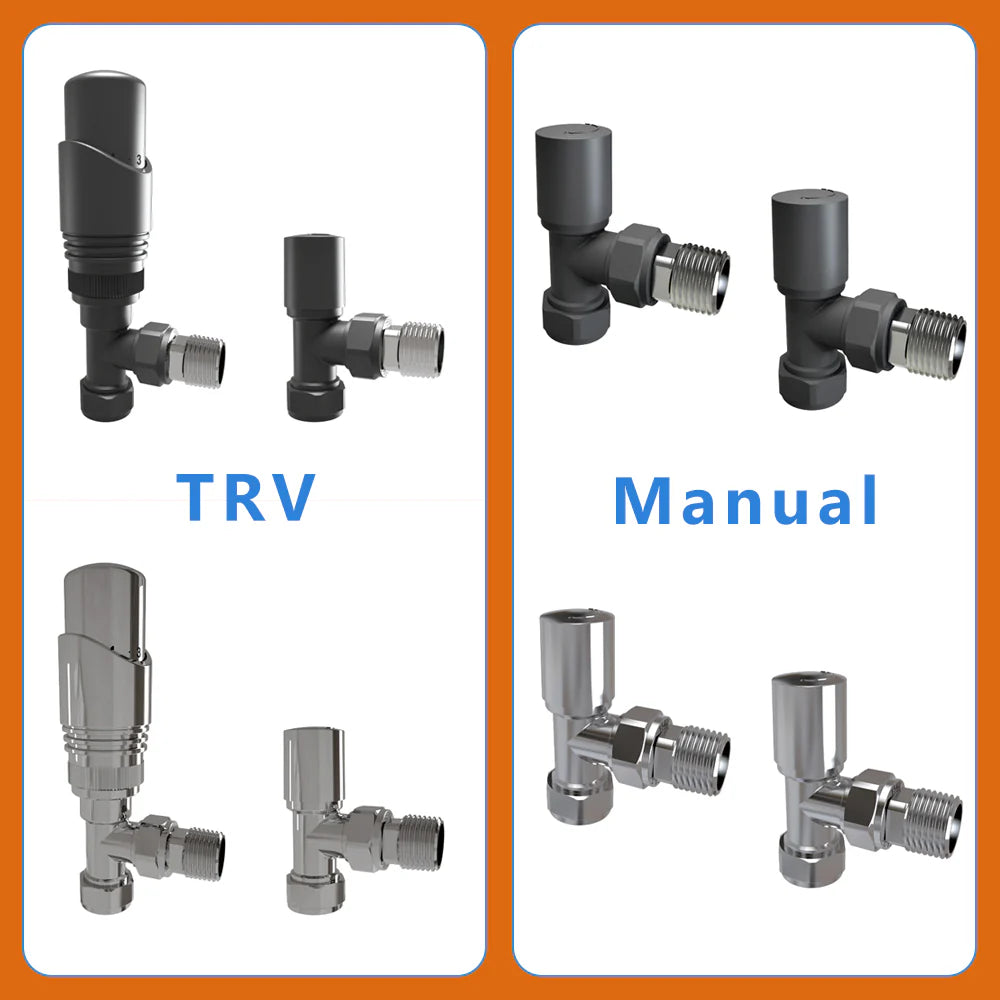 Manual & Thermostatic TRV 15mm x 1/2" Anthracite & Chrome Radiator Angled Valve