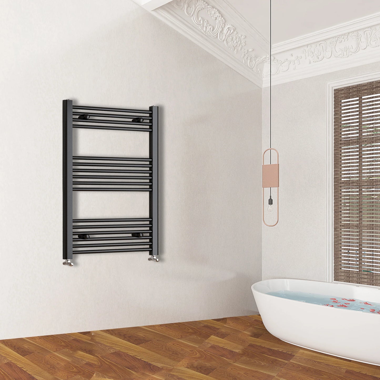 Matt Black Bathroom Central Heating Towel Rail Straight Designer Ladder Radiator Warmer