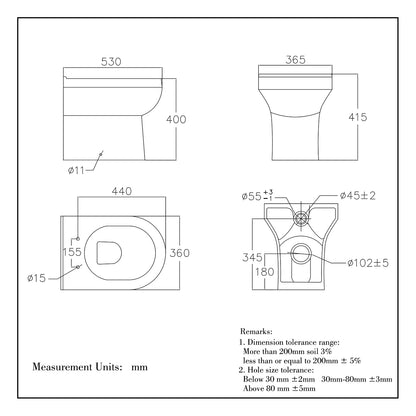 Back To Wall Ceramic Toilet White Soft Close Seat Modern Bathroom BTW WC