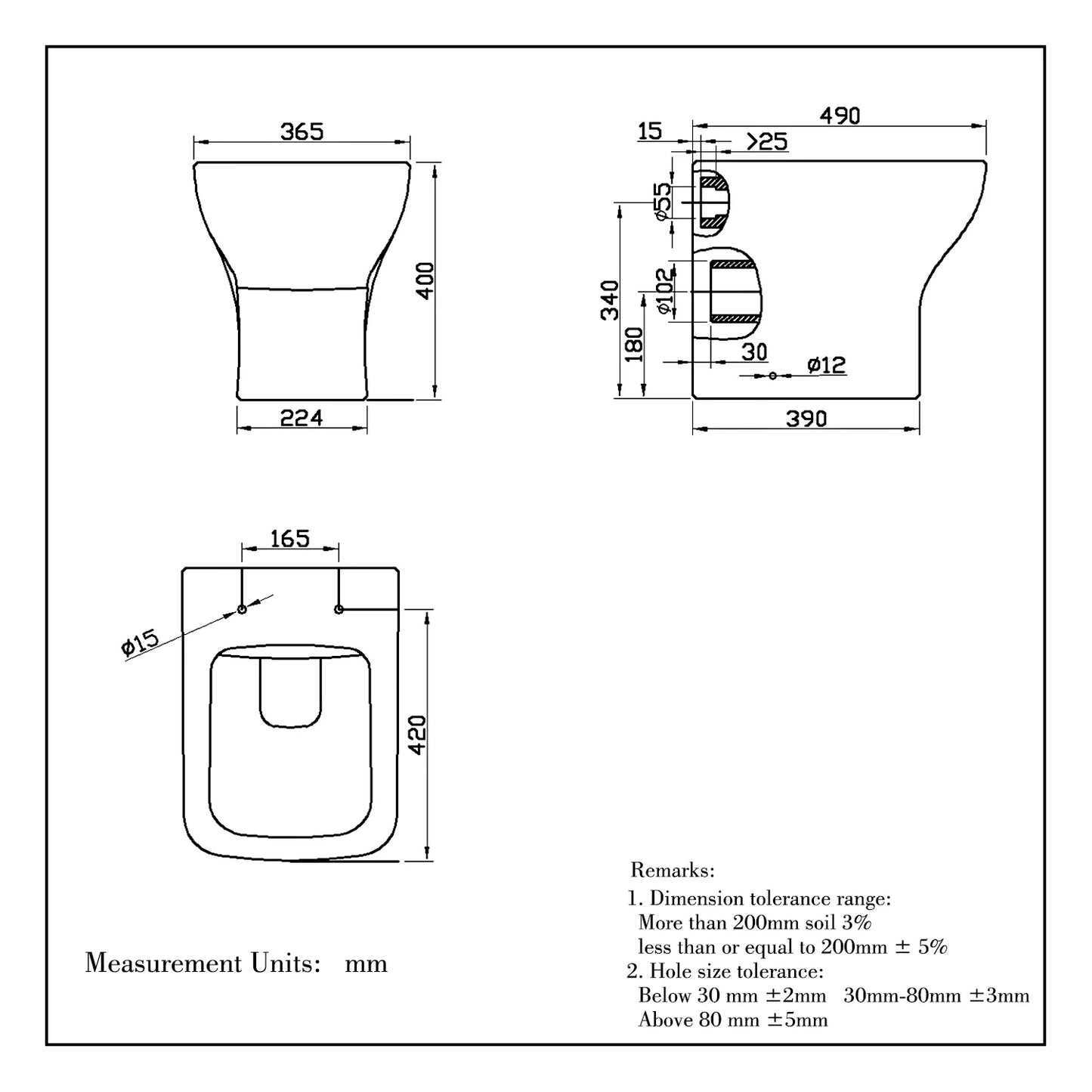 Back To Wall Toilet Soft Close Seat Ceramic White Bathroom Square WC Modern BTW