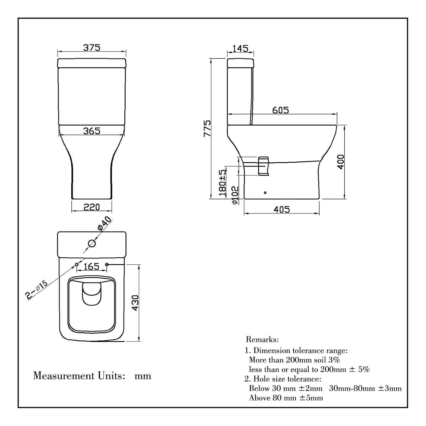 Close Coupled Toilet Square Ceramic White Short Projection Bathroom WC