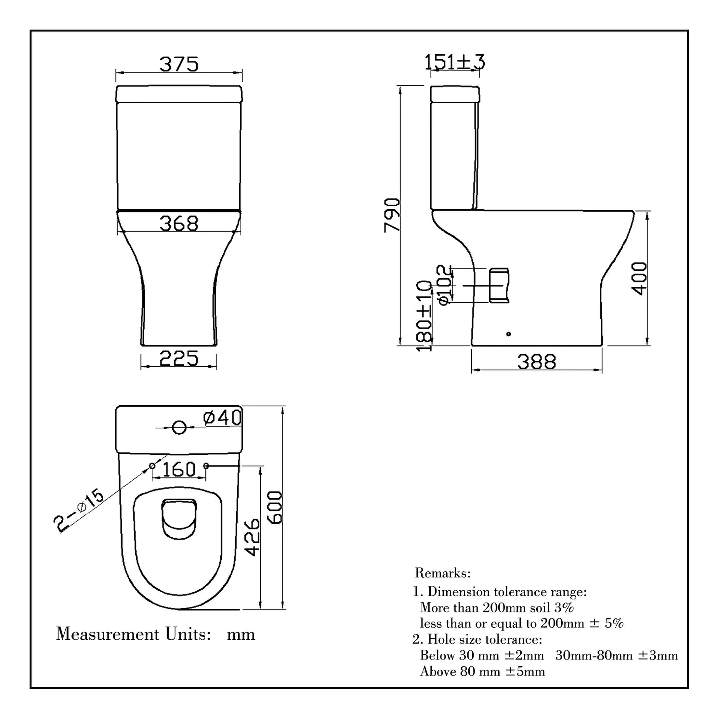 Modern Close Coupled Toilet Short Projection Soft Close Seat Bathroom WC