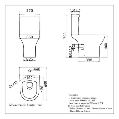 Modern Close Coupled Toilet Short Projection Soft Close Seat Bathroom WC