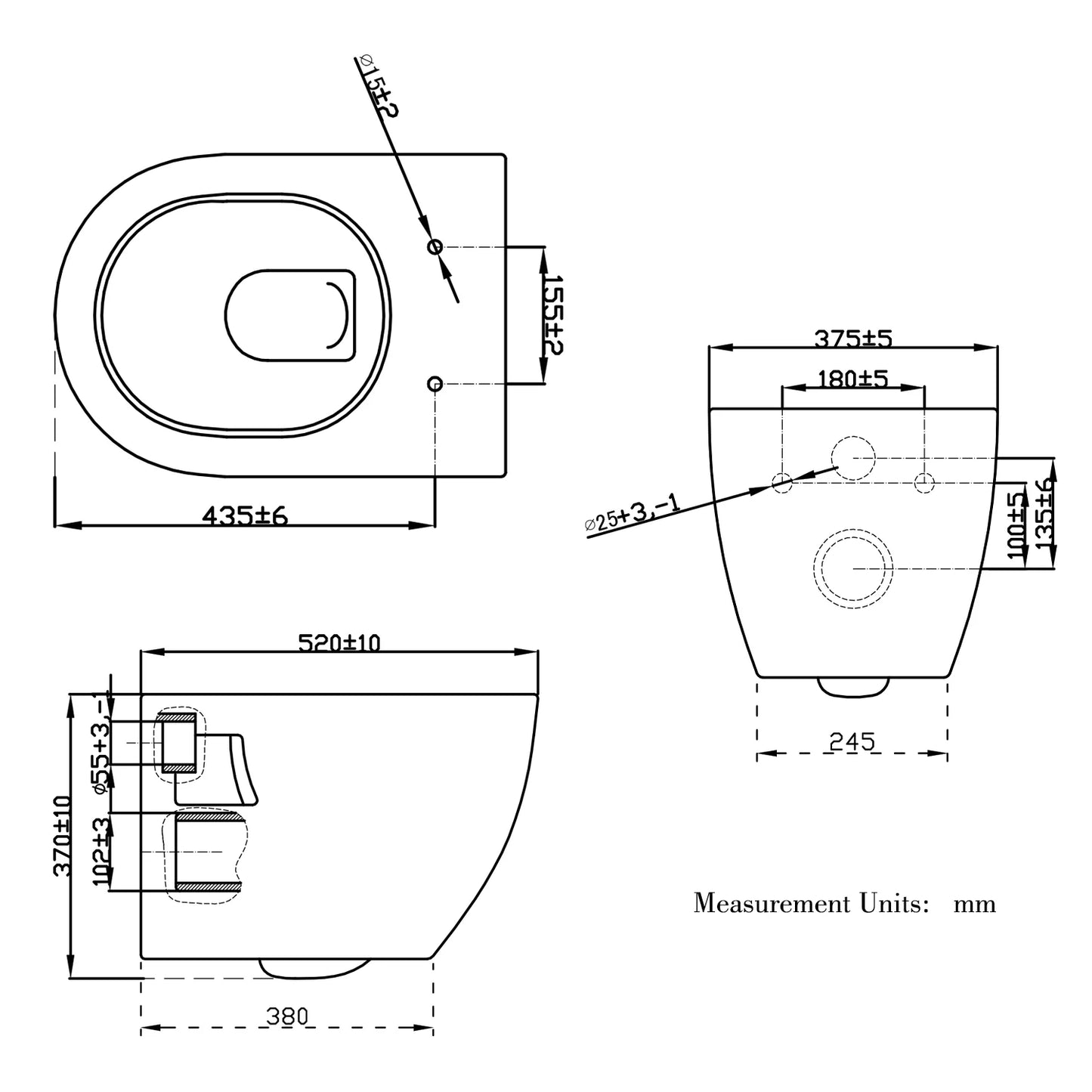 Bathroom Wall Hung Toilet Round WC Pan With UF Soft Close Seat