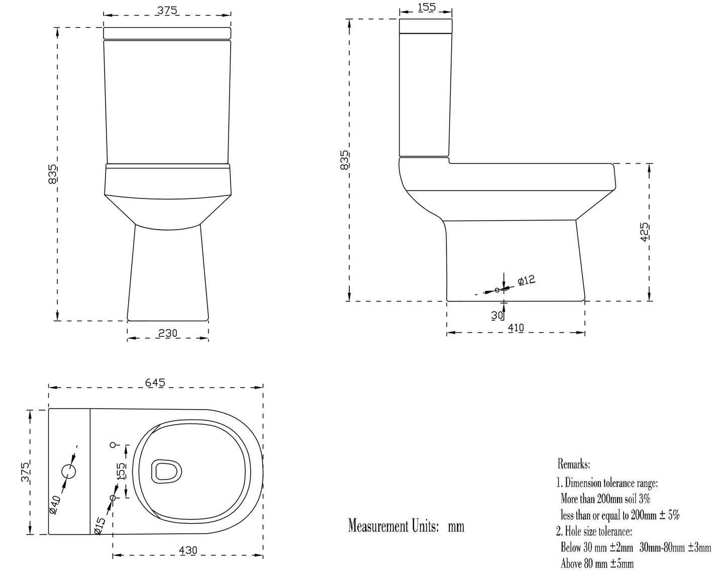 Rimless Close Coupled Toilet White Soft Close Seat Dual Flush Modern WC