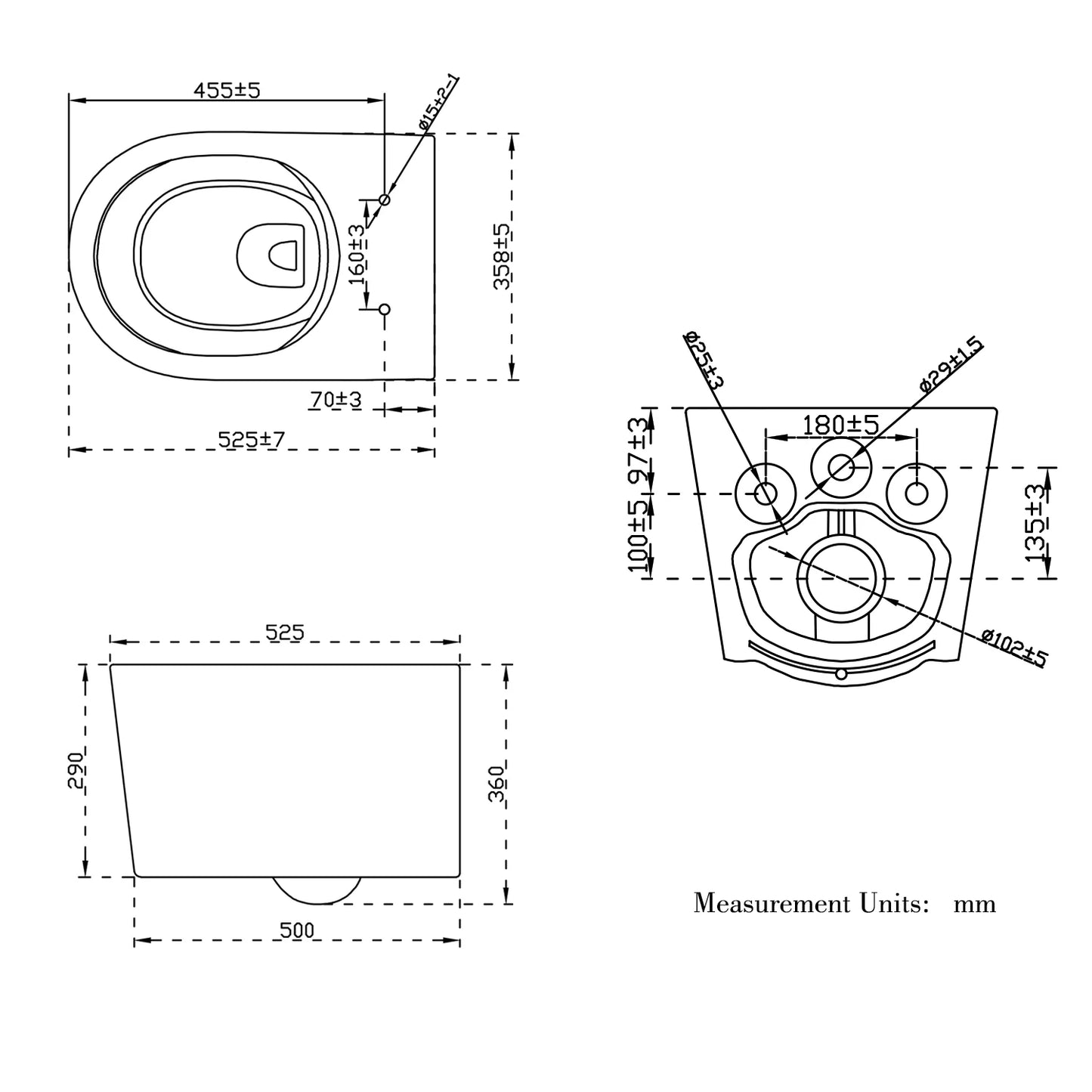 Modern Rimless Wall Hung Toilet WC Pan With UF Soft Close Seat