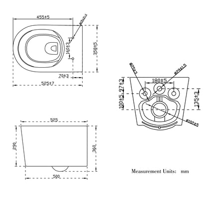 Modern Rimless Wall Hung Toilet WC Pan With UF Soft Close Seat