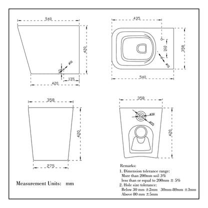 Bathroom Back To Wall Toilet Pan WC Soft Close Seat (UF) BTW