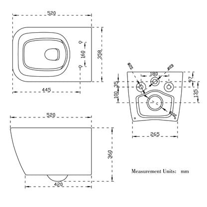 Bathroom Rimless Wall Hung Toilet UF Soft Close Seat Square WC Pan Modern