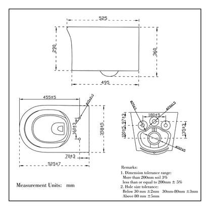 Rimless Wall Hung Toilet Pan WC Soft Close Seat (UF)