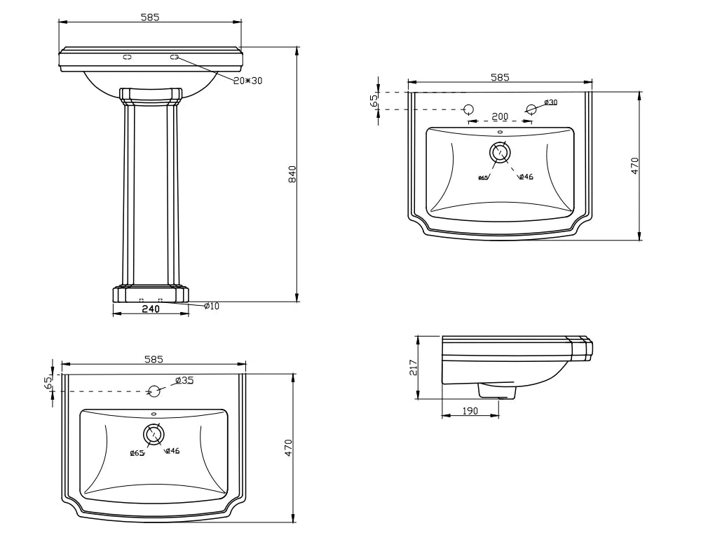 Traditional Pedestal Basin Sink Full Floorstanding - 1 Tap Hole