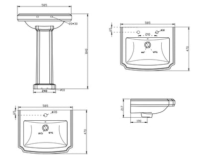 Traditional Pedestal Basin Sink Full Floorstanding - 1 Tap Hole