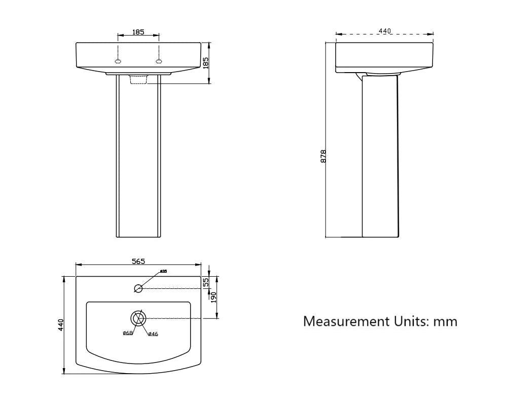 Pedestal Square Basin Sink Full Floorstanding Single Tap Hole